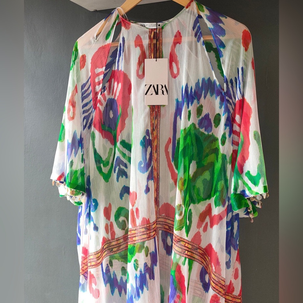 ZARA NWT LONG BEADED PRINT KAFTAN DRESS SZ XS-S and M-L - Picture 9 of 9
